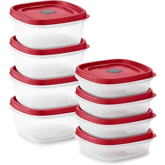 16-Piece BPA-Free Plastic Food Storage Set Red Vented Lids -
